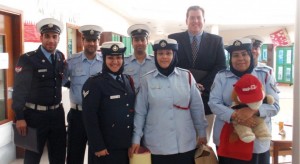 <p class="p1"><span class="s1">Harrisonburg police officer Mike Gangloff (top right) traveled to Bahrain in January to educate police officers about teaching the Drug Abuse Resistance and Education program to children at Middle Eastern schools. Gangloff also works with local children about gangs, drugs and violence.</span></p>
