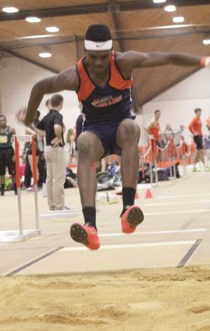 <p style="text-align: left;" align="right">Orange senior Dequane Simmons (pictured here in earlier season action) was runner-up in the VHSL Group 5A State Indoor Track and Field Championships at the Boo Williams Sportsplex in Hampton last week.</p>