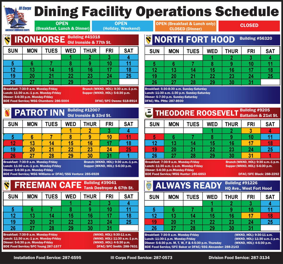 Dining Facility Operations Schedule Dining Facility