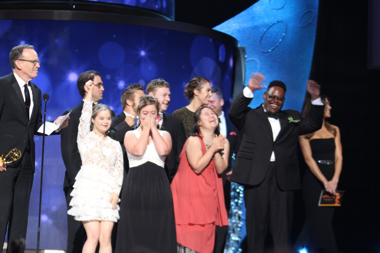 Cast of Born This Way on stage at the Emmy Awards