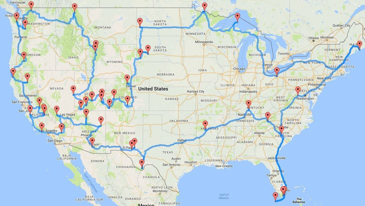 Road trip quickest way to drive to all 47 national parks