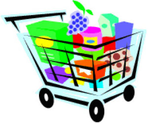 grocery cart, colorful