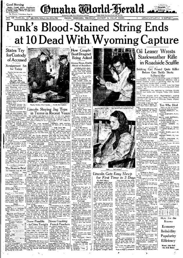 WorldHerald front page Charles Starkweather is captured Home