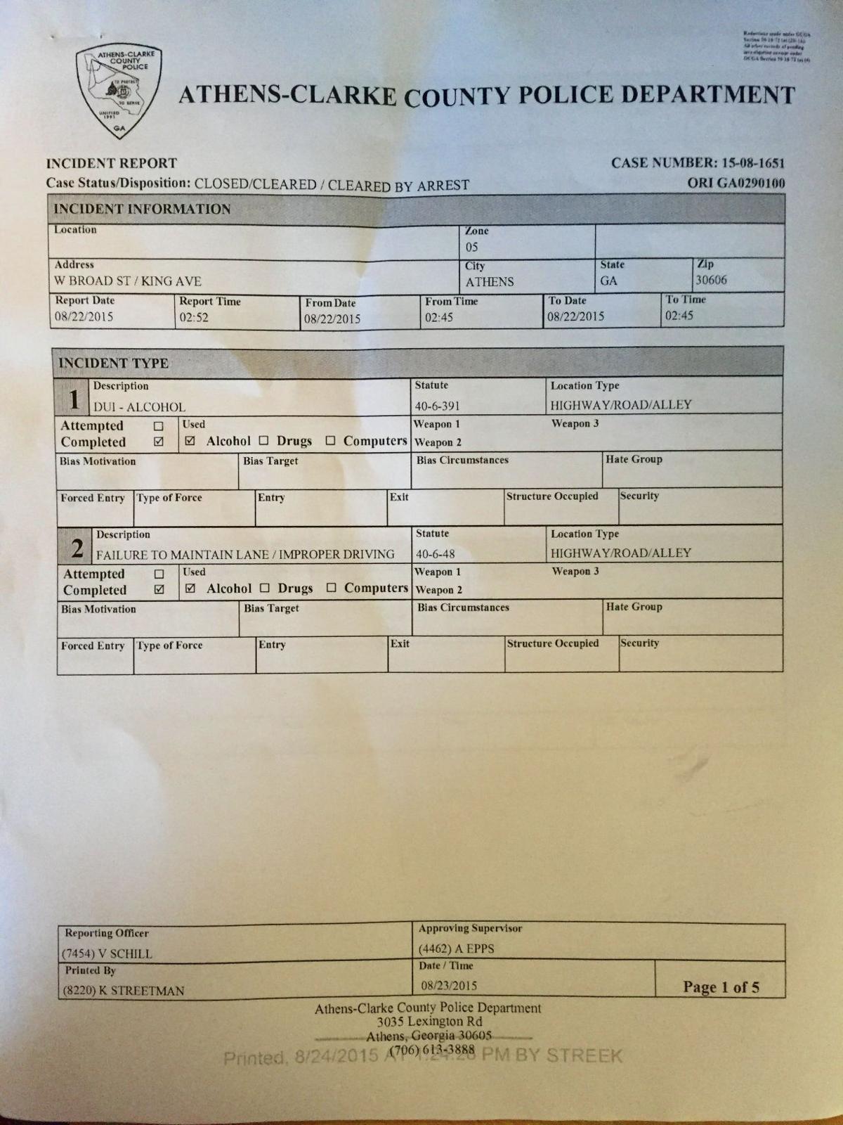 Courtney Coard DUI police report