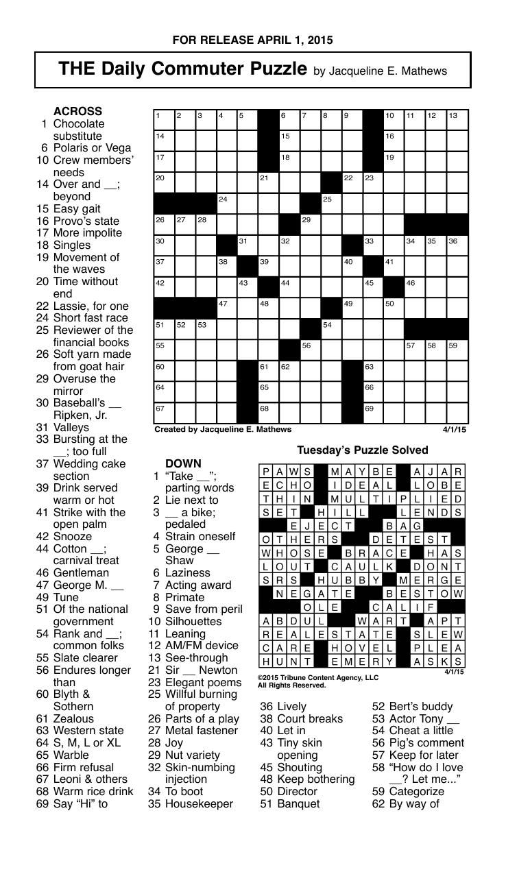 Crossword April 1 Puzzles Redandblack