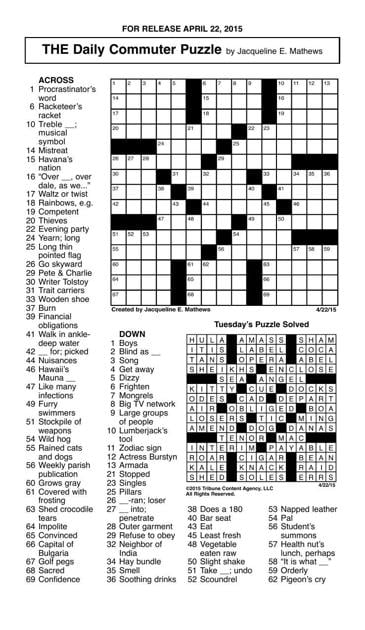 Crossword April 22 | Puzzles | redandblack.com