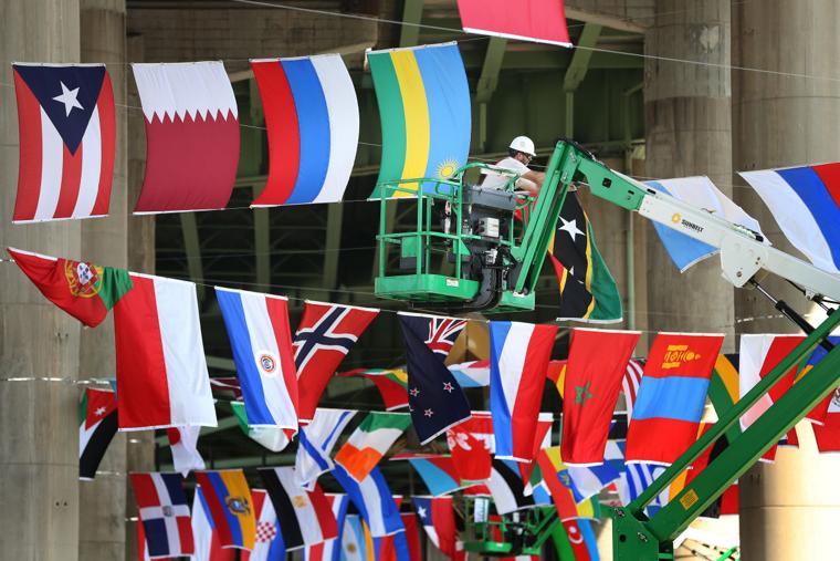 World flags accidentally hung upside down are now rightsideup