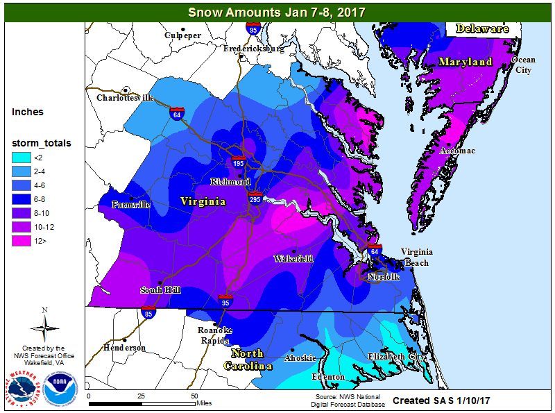 Updated snowfall reports to National Weather Service 8 inches in