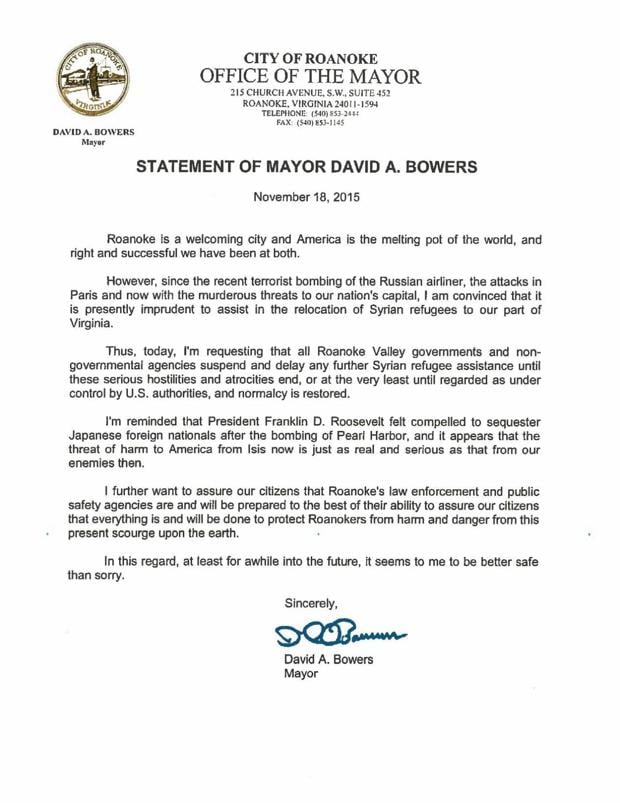 roanoke mayor david bowers broadly condemned for statements on