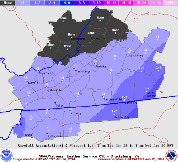 Snow continues for SW Virginia on periphery of Southeast winter storm