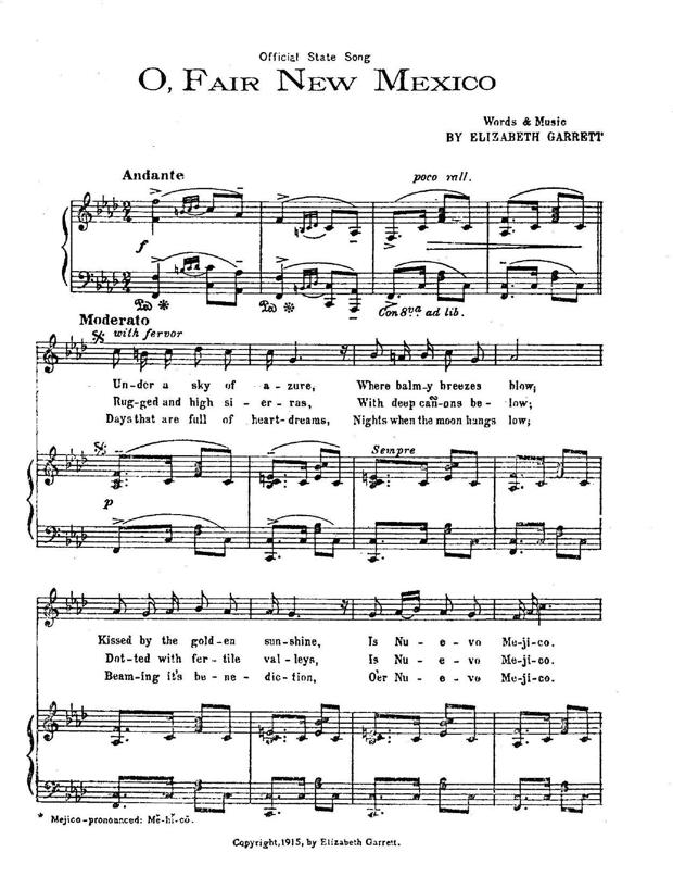 Sheet music for New Mexico state song — "O, Fair New Mexico" The