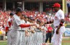 La Russa greets Baker before the game