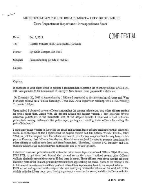 Sgt. Colin Rumpsa's internal report and FBI statement