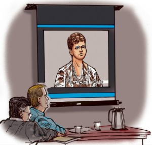 Sketch of Joyce Meyer's taped deposition played at trial