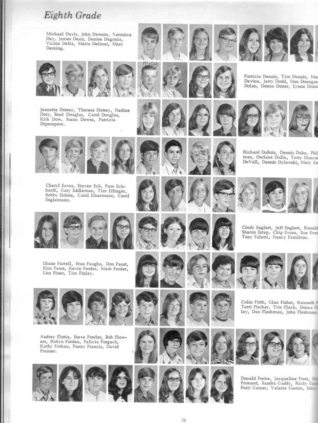 Hazelwood West Junior Hight 197273 yearbook page with Colin Firth