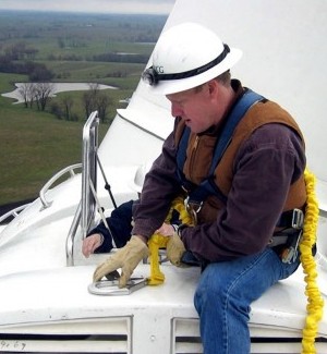 Tom Carnahan on a windmill