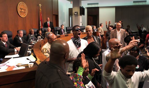 Ferguson protesters speak before St. Louis County Council