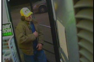 Surveillance footage from a gas station robbery on Jan 1.