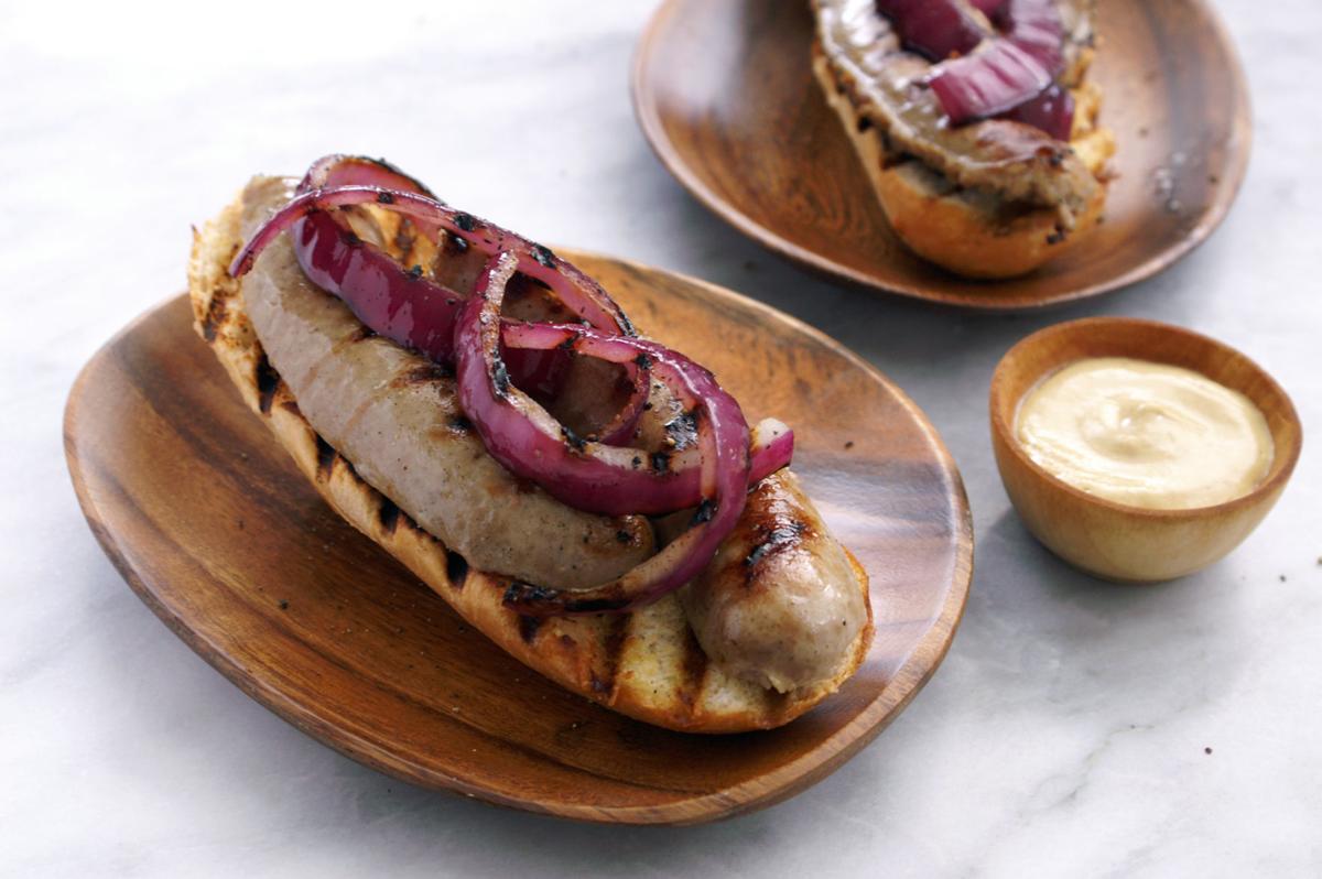Grilled Bratwurst and Onion Open-Face Sandwiches