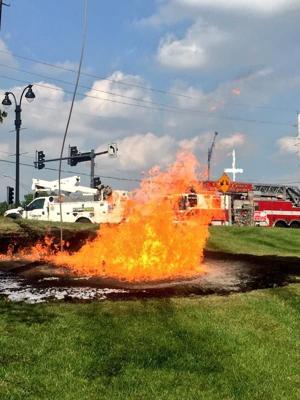 Fire at transformer, fueled by gas leak, shuts down traffic on Olive Boulevard in Creve Coeur