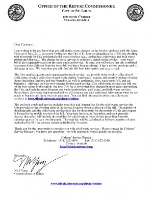 City letter to residents on trash bills