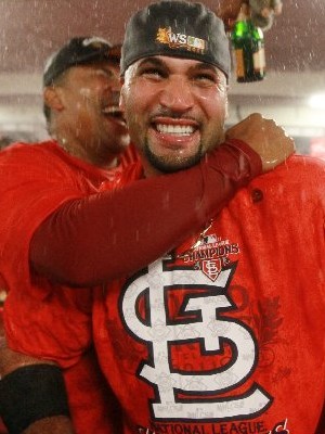 Hugged Albert Pujols celebrates