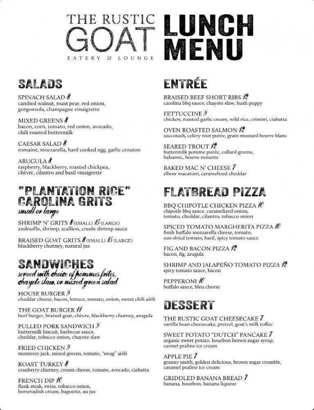 Pdf The Rustic Goat Lunch Menu