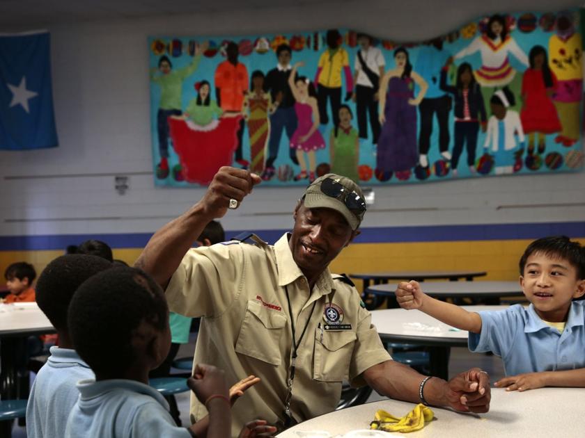 Refugee children in St. Louis learn the basics of scouting as they acclimate to their new country Refugee children in St. Louis learn the basics of scouting as they acclimate to their new country