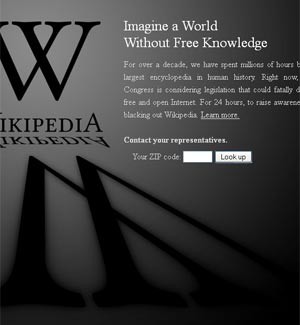 Wikipedia protest screen