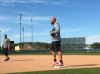 Holliday working out at first base