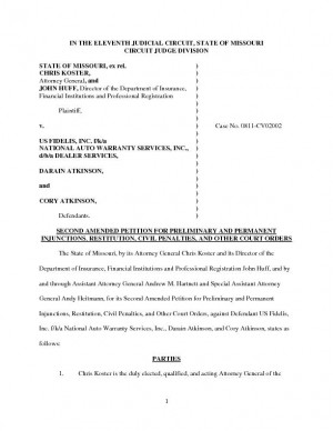 Missouiri's suit against US Fidelis, as amended this week to include allegations that the company was acting as an unlicensed insurance company when it sold additive-based coverage plans.
