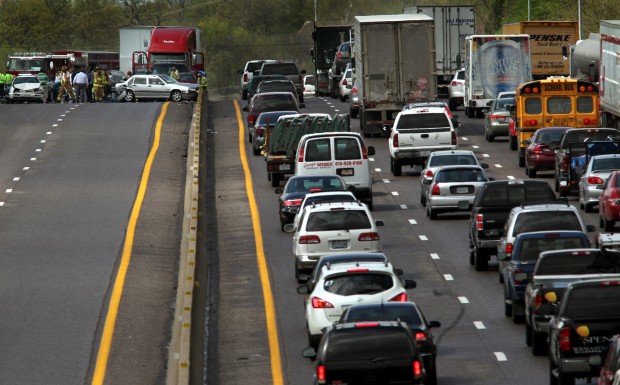 Traffic mess on Interstate 270 south of Big Bend Road