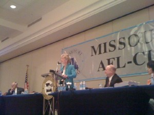 Robin Carnahan at a meeting of the state AFL-CIO