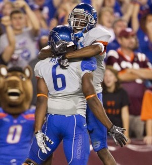 Boise State celebrates a touchdown against Virginia Tech