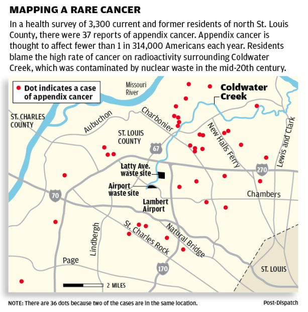 Coldwater Creek cancer locations map