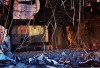 Interior shot of partially demolished Avalon Theater at night