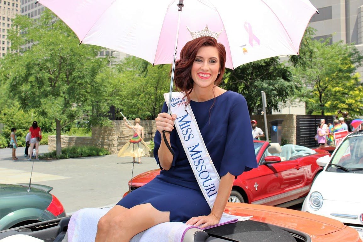 Miss Missouri Erin O'Flaherty rides in the St. Louis PrideFest