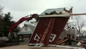Raw video: Storm-damaged barn demolished in Belleville