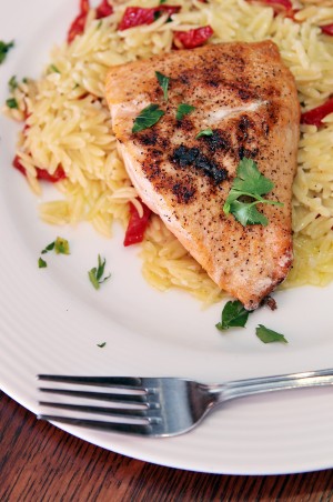 Salmon with Orzo & Sun-Dried Tomatoes from Bartolino's South