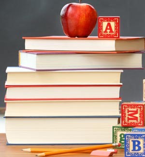 books, blocks, apple, classroom