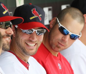 Carp and Waino in the dugout