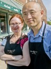 Volunteers John Chen and Caya Aufiero