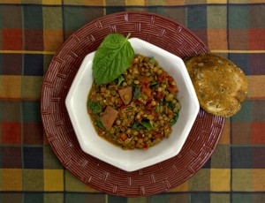 Ham and Lentil Soup with garlic toast
