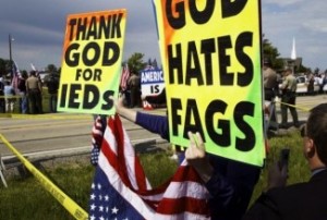 Protesters at the funeral of a soldier in 2006. 