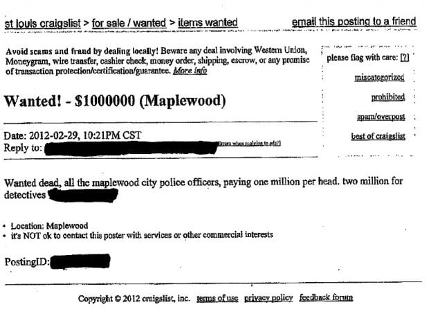 Maplewood man who offered $1 million for dead cops in Craigslist ad gets 6 years in prison : News