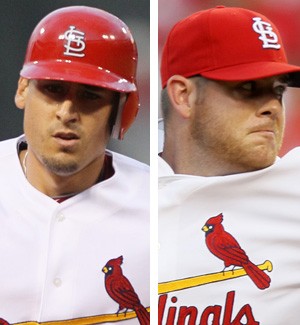 Cardinals' Allen Craig, left, and P.J. Walters 