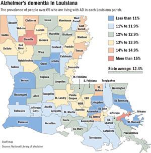 A Louisiana parish has 6th-highest rate of Alzheimer's dementia in the U.S. See parish data.
