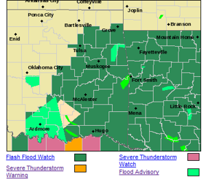 Flash flood watch in effect through Thursday for Tulsa area