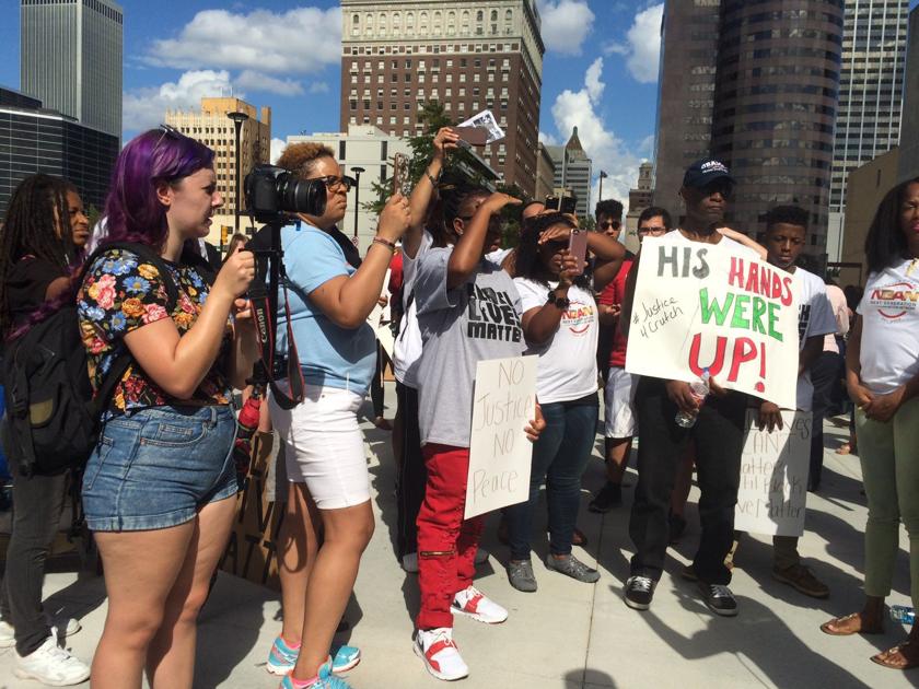 Supporters of justice for Terence Crutcher march downtown; second group arrives to preach