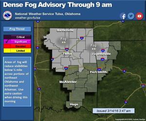 Dense fog advisory issued in northeast Oklahoma until 9 a.m. today
